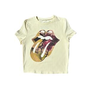 The Rolling Stones floral rose iconic crop tee Small Basic Tee Yellow